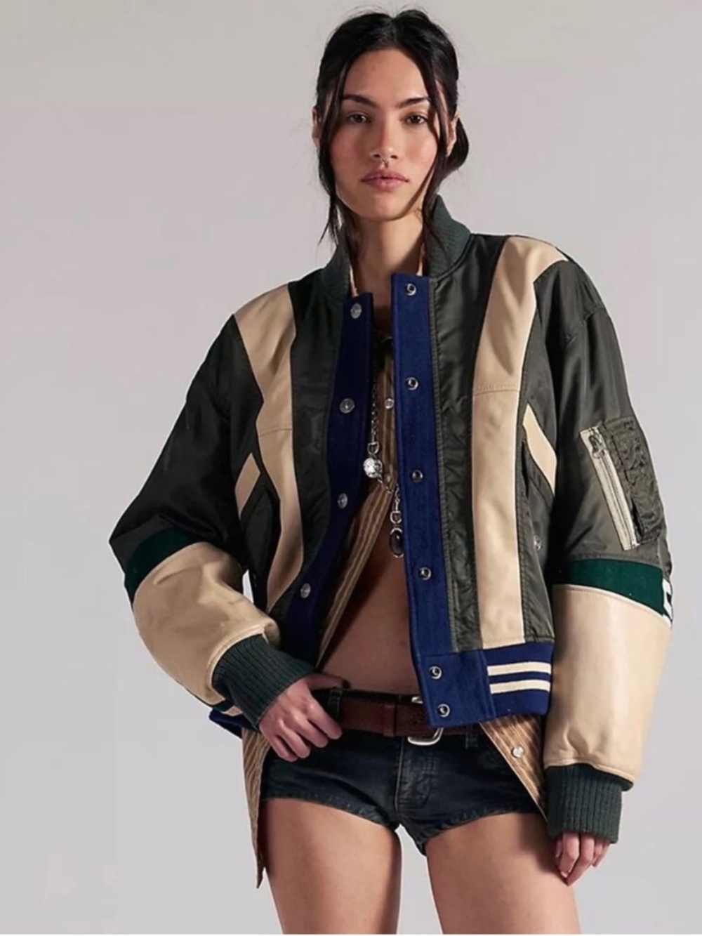 NWOT Free People We The Free Triple Kick Novelty Bomber Jacket